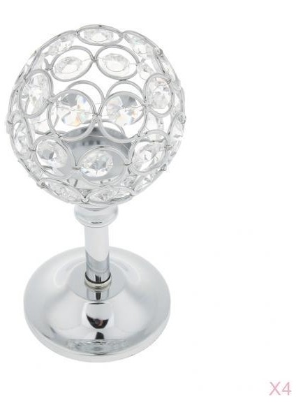 Kristal Çay Işık Şam Tutucu Şamdan Kase Düğün Dekor Silver-S 4pcs