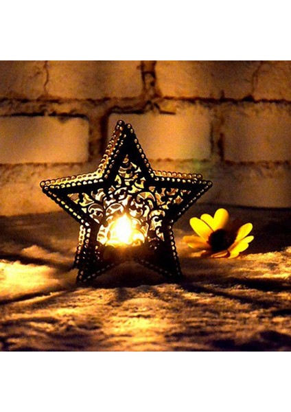 3D Hollow Star Faslı Şamdan Candle Çay Işık Tutucu Partisi 6-Set