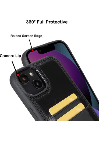 Apple iPhone 14 Plus Uyumlu Deri Kartlıklı Arka Kapak Rst1 Siyah