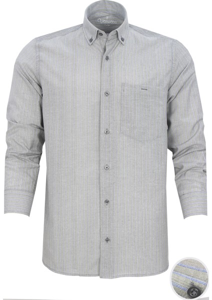 Erkek Gri Kareli Uzun Kol Klasik Kesim Yaka Düğmeli Gömlek