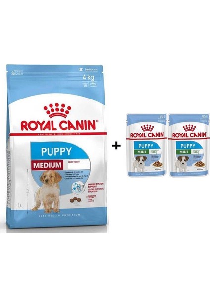 Orta Irk Yavru Kuru Köpek Maması 4 kg + 2 Adet Yaş Mama Hediye