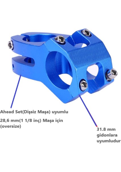 Hsgl Bisiklet Mavi Alüminyum Gidon Boğazı  30 mm 31.8-28.6 Bisiklet Gidon Boğazı Mavi