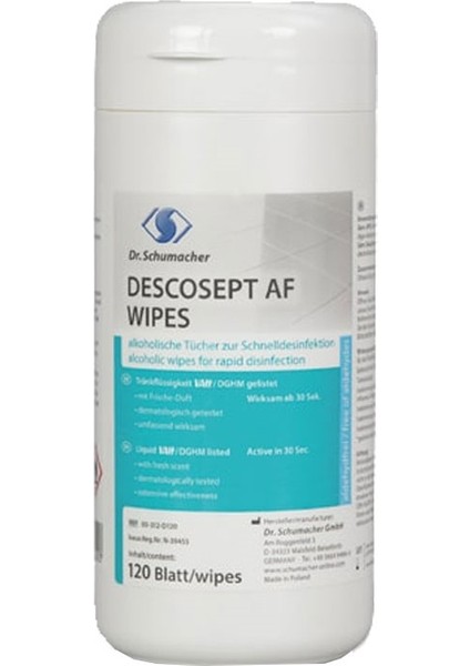 Dr.Schumacher Dr. Schumacher Descosept Af Wipes Dezenfektanlı Islak Mendil 120'LI Kutu 14X20 cm fiyatları