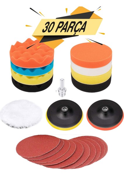 Oto Araç Araba Pasta Cila Çizik Giderici Yün Polisaj Süngeri Pedi 115 Mm Parlatma 30 Parça Seti