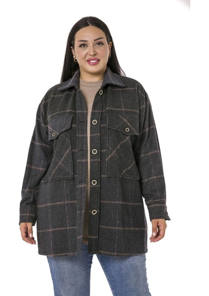 Büyük Beden Göğüste Büyük Cep Detaylı Balıksırtı Dokuma Haki Ceket Gömlek fiyatları