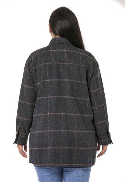 Büyük Beden Göğüste Büyük Cep Detaylı Balıksırtı Dokuma Haki Ceket Gömlek modelleri