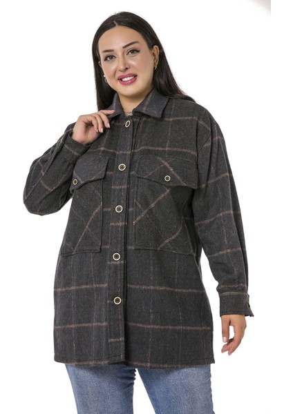 Büyük Beden Göğüste Büyük Cep Detaylı Balıksırtı Dokuma Haki Ceket Gömlek fırsatları