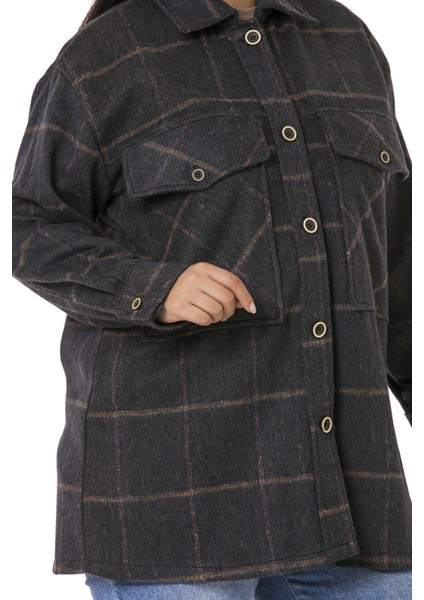 Büyük Beden Göğüste Büyük Cep Detaylı Balıksırtı Dokuma Haki Ceket Gömlek indirimleri