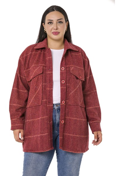 Büyük Beden Göğüste Büyük Cep Detaylı Balıksırtı Dokuma Bordo Ceket Gömlek fiyatları