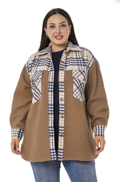 Büyük Beden Buklet ve Oduncu Kumaş Garnili Göğüsten Kapaklı Cepli Lacivert Vizon Ceket Gömlek fırsatları