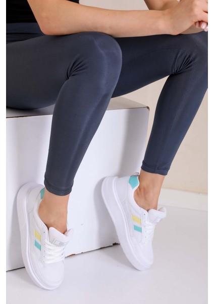 Beyaz Yeşil Kadın Sneaker 0151 modelleri