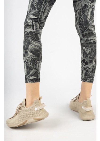 Triko Sneaker Kadınlar İçin Rahat ve Şık 4555 Bej Renk Dolgu Topuklu modelleri