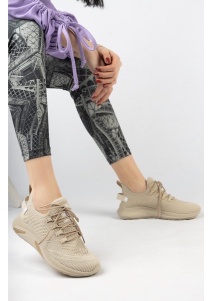Nude Unisex Triko Sneaker 4555 Ortopedik Tabanlı Bej Günlük Ayakkabı Modelleri