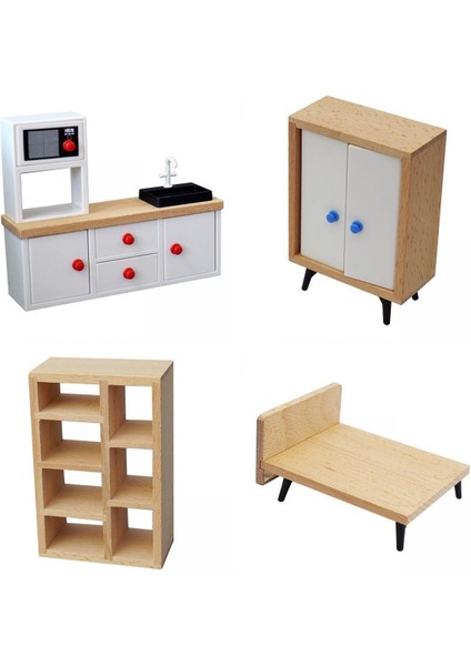 4 Adet 1/12 Dollhouse Mobilya Dıy Mini Resim Yatak Odası (Yurt Dışından)