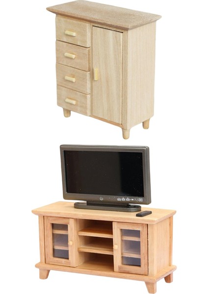 1/12 Minyatür Tv Dolabı Dolabı Tv Bebek Evi Dekorasyonu Yatak Odası (Yurt Dışından)