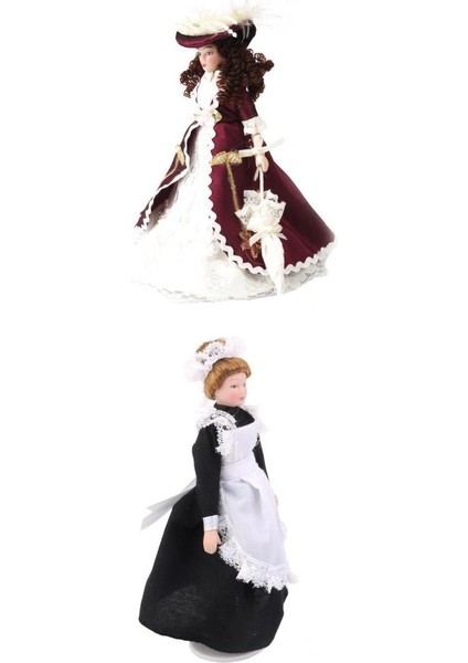 2 Adet 1:12 Dollhouse Porselen Dolls Lady'de Elbise Masa Ev Oda Süsleri (Yurt Dışından)