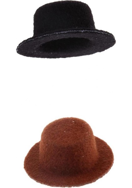 2pc 1:12 Dollhouse Mini Siyah ve Kahve Keçe Keçesi Hat Tophat Giyim Aksesuar (Yurt Dışından)