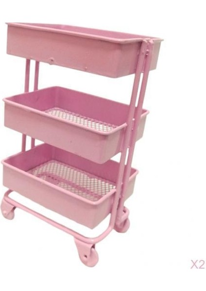 2 Modern 1/12 Mını 3 Katman Depolama Raf Bebek Odası Accs Pink Seti (Yurt Dışından)