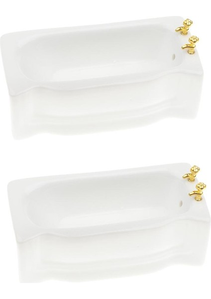 2 Adet 1/12 Ölçekli Beyaz Seramik Dollhouse Minyatür Küvetler Banyo Için (Yurt Dışından)