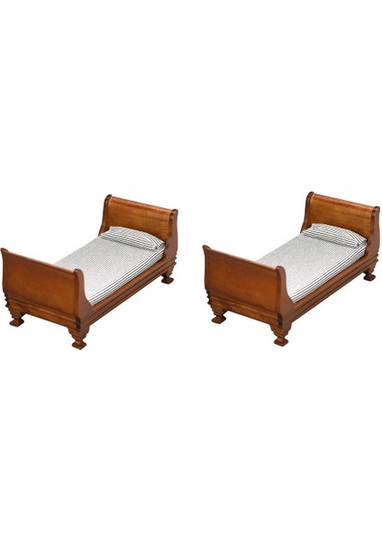 2x Mini 1/12 Ahşap Tek Yataklı Mobilya Yatak Odası Oturma Odası Dekorasyonu (Yurt Dışından)