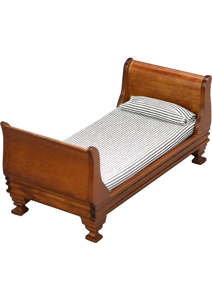 2x Mini 1/12 Ahşap Tek Yataklı Mobilya Yatak Odası Oturma Odası Dekorasyonu (Yurt Dışından)