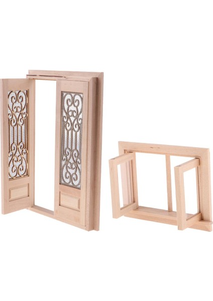 Ahşap Minyatür Içi Boş Ekran Çift Kapı ve 1/12 Bebek Evi Için Pencere Diy (Yurt Dışından)