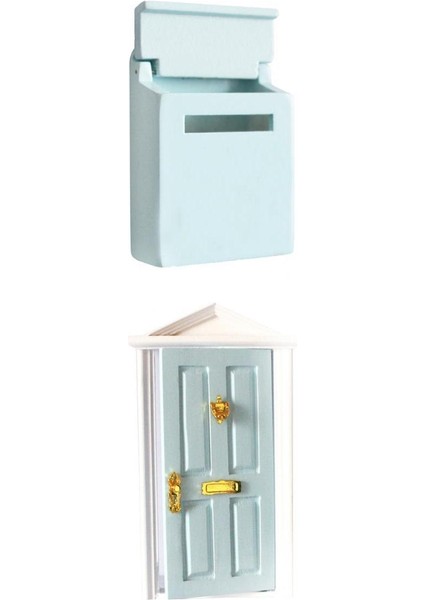 1:12 Dollhouse Ahşap Peri Bahçe Kapısı ve Posta Kutusu Açık Mavi Aksesuar Dekor (Yurt Dışından)