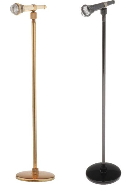 2x Mini 9.06-15.75 Inç Mikrofon Model Bebek Evi Mini Dekorasyon Altın + Siyah (Yurt Dışından)