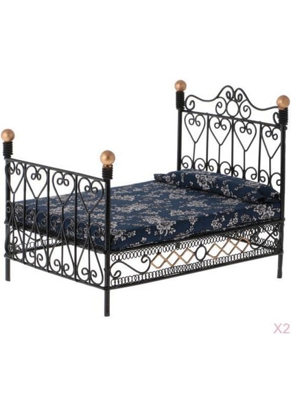 2pcs Bebek Evi Minyatür Mobilya Ahşap/metal Yatak Kanepe Seti 1:12 Oda (Yurt Dışından)