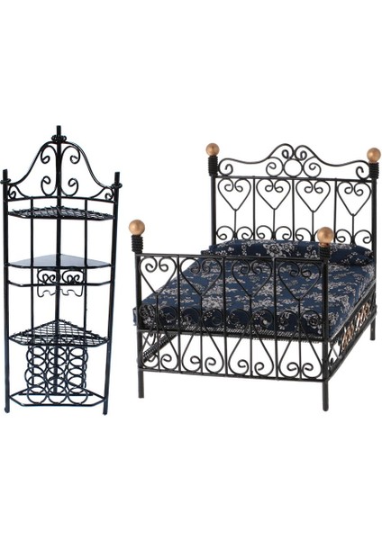 Minyatür Metal Çift Kişilik Yatak 3 Katmanlı Raf Mobilyaları 1/12 Bebek Evi Dekoru (Yurt Dışından)