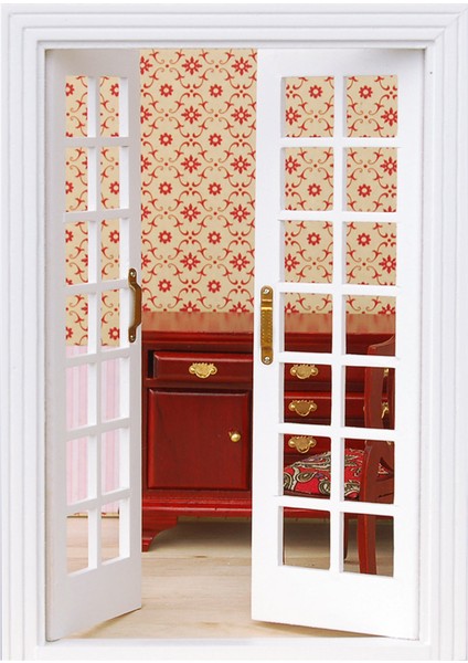 1/12 Bebek Ev Minyatür Beyaz Ahşap Çift Kapı ve Pencere W/ Perde Dıy (Yurt Dışından)