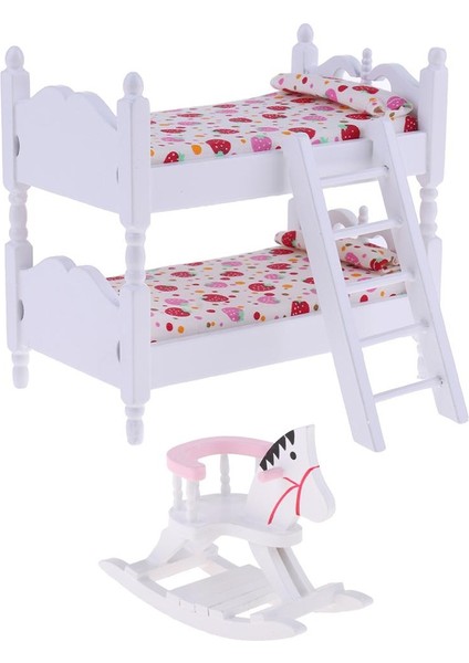 Avrupa 1/12 Dollhouse Minyatür Mobilya Çocuk Ranza ve Sallanan At (Yurt Dışından)