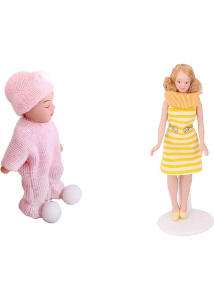 2pcs Dollhouse Minyatür Porselen Bebekler Uyuyan Bebek ve Lady'de Elbise (Yurt Dışından)