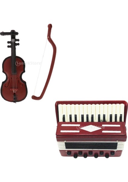 12. Dollhouse Mini Müzik Enstrümanı Keman ve Akordeon Model Oda Ekranı (Yurt Dışından)