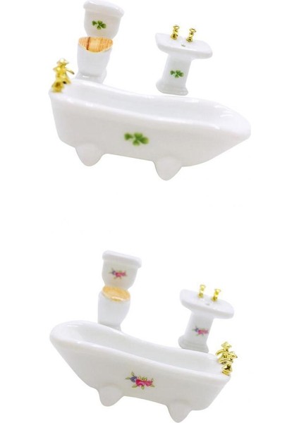 Dollhouse Mini Banyo Farklı Desenli （4 Yaprak Çim ve Gül）(Yurt Dışından)
