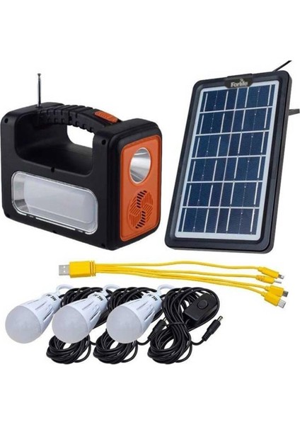 AYT Çözüm 120 W Solar Güneş Enerjili Işıldak Paketi Radyolu Işıldaklı Güneş Panelli