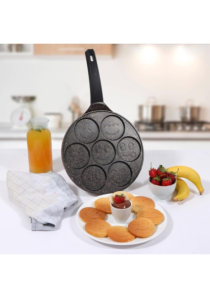 Serenk Fun Cooking Gülen Yüz Alüminyum Döküm Granit Kaplama Pankek Tava 26 cm