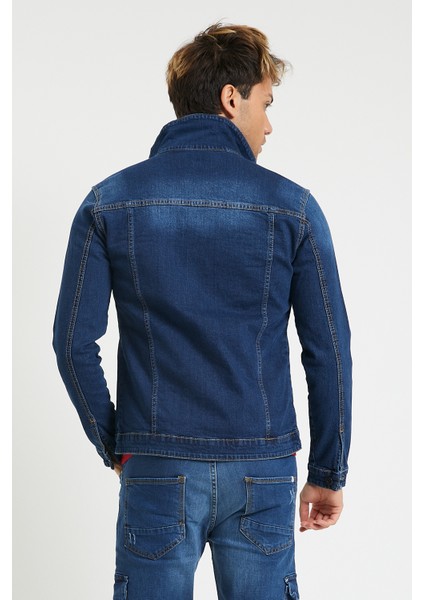 Slim Fit Likralı Erkek Koyu Mavi Kot Ceket modelleri