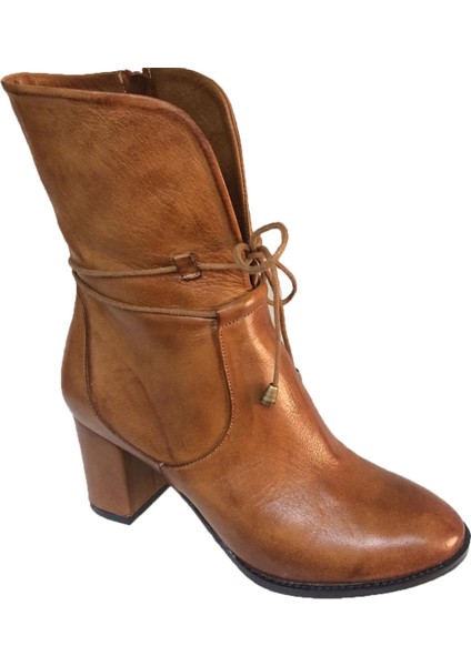 Küçük & Büyük Numara Taba Hakiki Deri Kalın Topuk Şık Bot