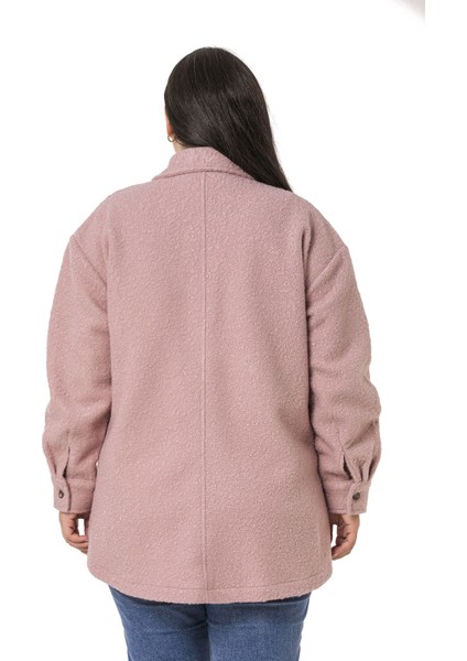 Büyük Beden Düşük Kollu Göğüsten Büyük Cepli Yanı Yırtmaçlı Buklet Pudra Ceket Gömlek modelleri