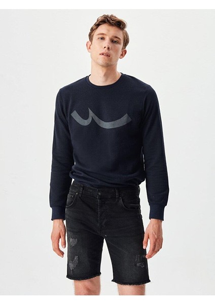 Danısay Erkek Bisiklet Yaka Logo Sweatshirt Lacivert