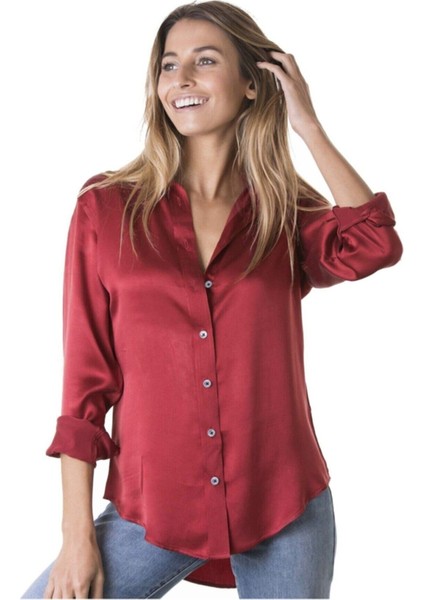 Kadın Saten Bordo Gömlek fiyatları