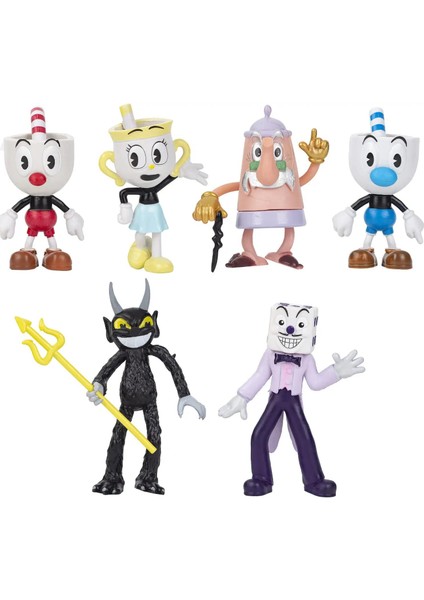 Fincan Kafalar Cuphead Mugman Ms. Chalice Devil King Dice Elder Kettle 6’lı Oyuncak Karakter Seti