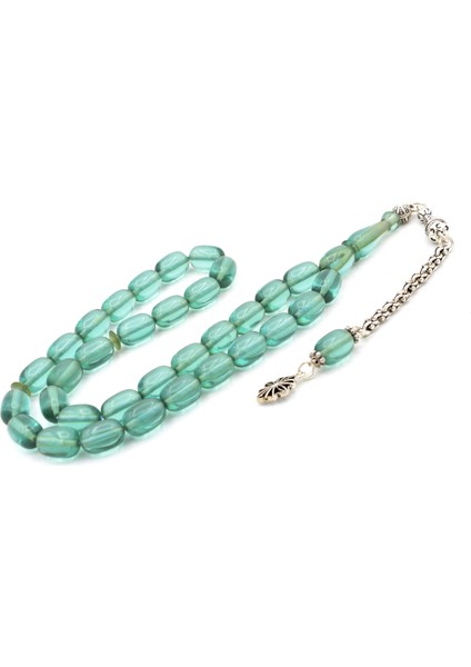 Arnavut Kamçılı Kapsül Kesim Mavi Sıkma Kehribar Tesbih 041