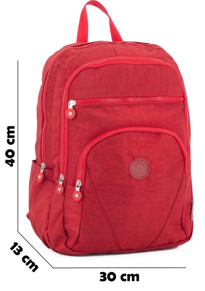 Krinkıl Kumaş Suya Dayanıklı 4 Bölmeli Unisex Seyahat, Laptop, Okul, Sırt Çantası - Kırmızı indirimleri