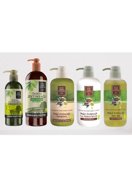 Doğal Zeytinyağlı El ve Vücut Losyonu, Sıvı Sabun, Duş Jeli, Şampuan ve Saç Kremi 250 ml