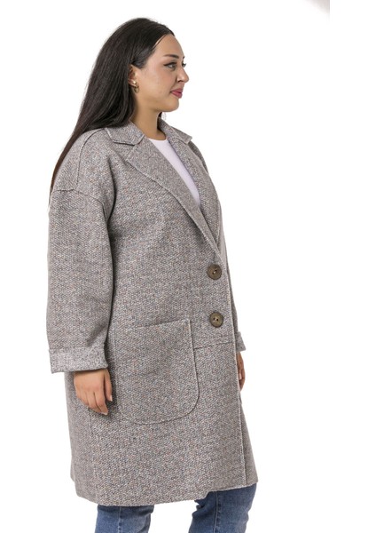 Büyük Beden Düşük Kollu Torba Cepli Büyük Düğmeli Pis Dikişli Oversize Simli Gri Ceket fırsatları