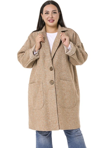 Büyük Beden Düşük Kollu Torba Cepli Büyük Düğmeli Pis Dikişli Oversize Simli Vizon Ceket fiyatları