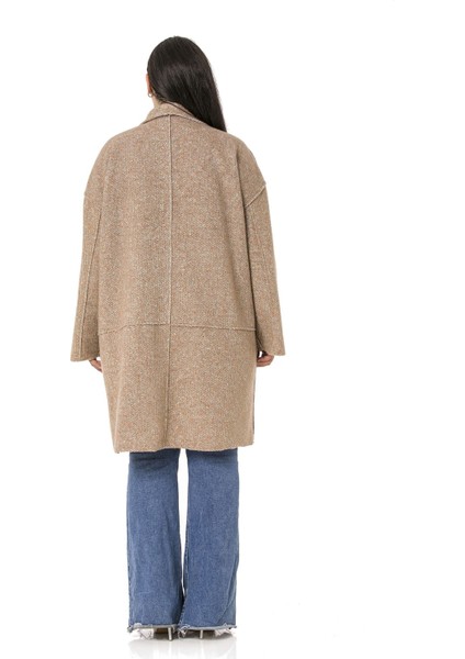 Büyük Beden Düşük Kollu Torba Cepli Büyük Düğmeli Pis Dikişli Oversize Simli Vizon Ceket modelleri