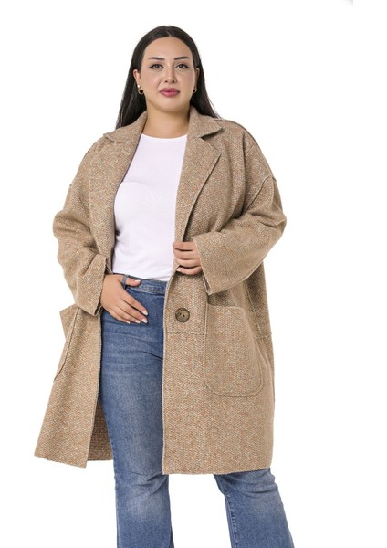 Büyük Beden Düşük Kollu Torba Cepli Büyük Düğmeli Pis Dikişli Oversize Simli Vizon Ceket fırsatları